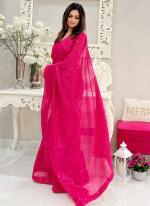 Silk Hot Pink Party Wear Sequins Work Saree